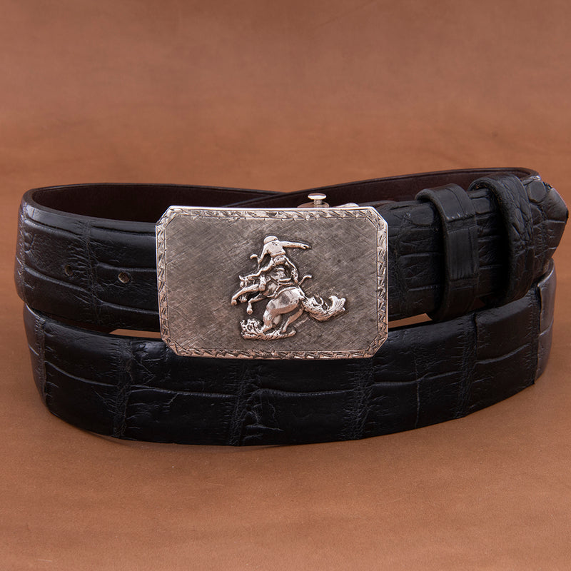 Mesa Crosshatch Buckle with Thrown Rider and Saw Tooth Border