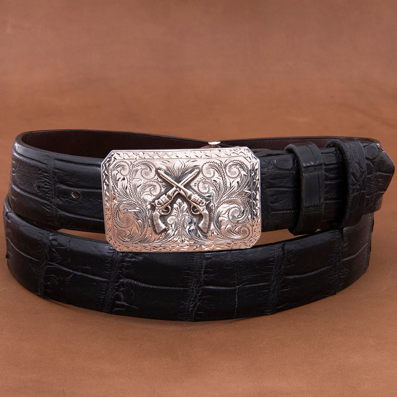 Mesa Western Buckle with Crossed Pistols and Saw Tooth Border