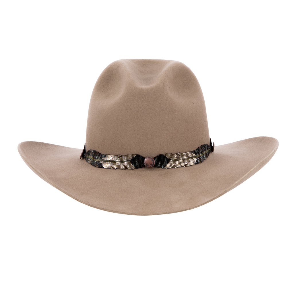 Brown and Bone Beaded feather Hat Band