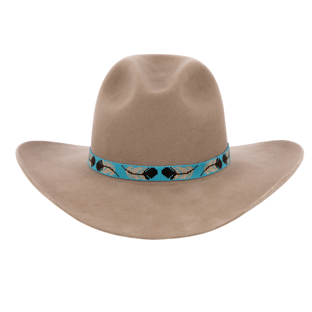 13 Wide Turquoise Hatband w/10 Cream and Brown Feathers