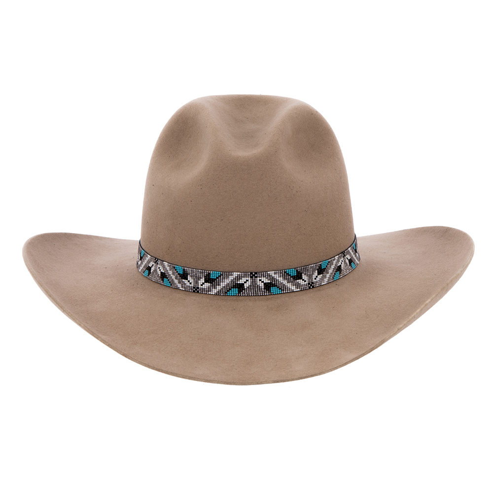 Wide Beaded Turquoise and Grey Feather Hat Band