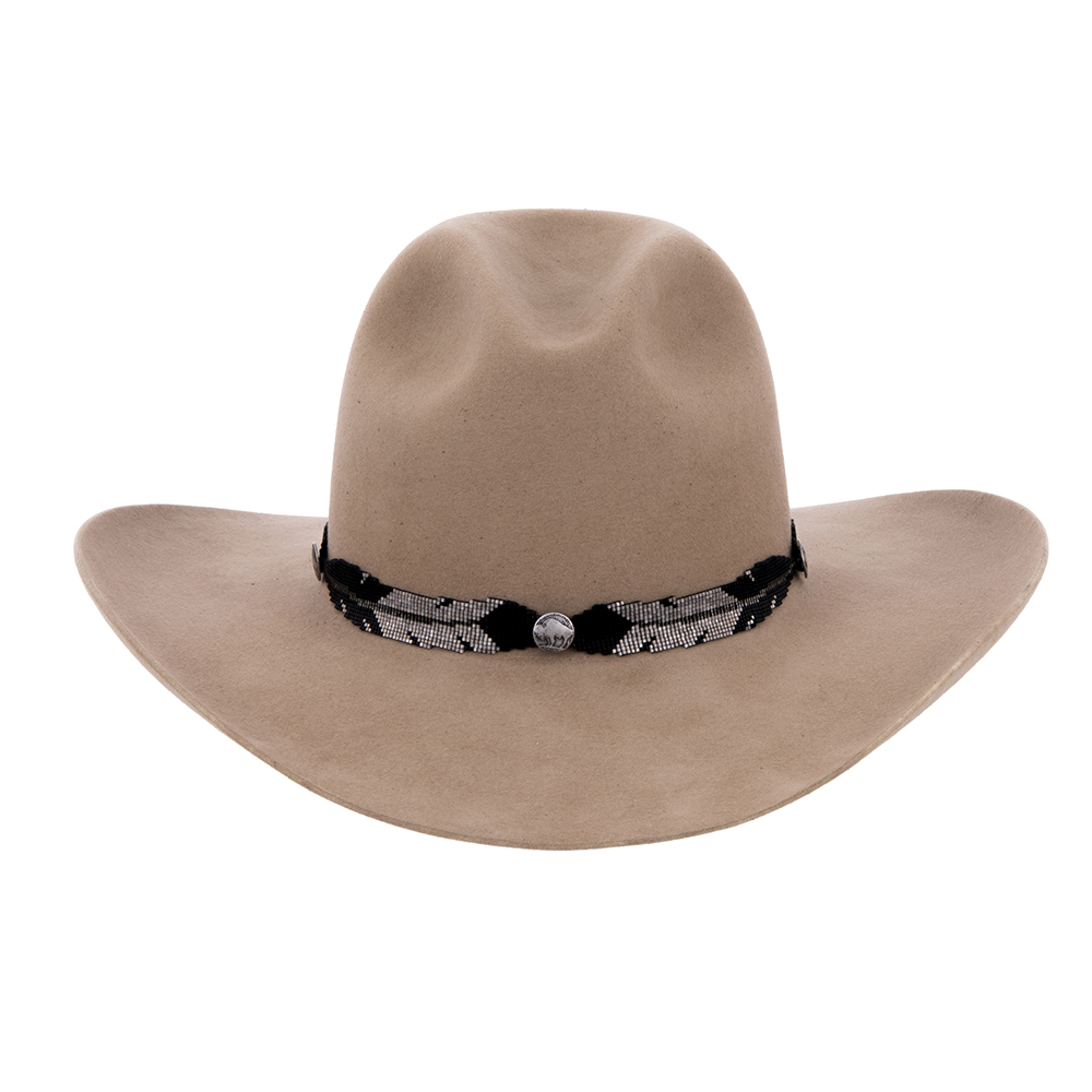 Black and Grey 4 Feather Hatband Silver Staff 3 Pewter Buffalo Buttons