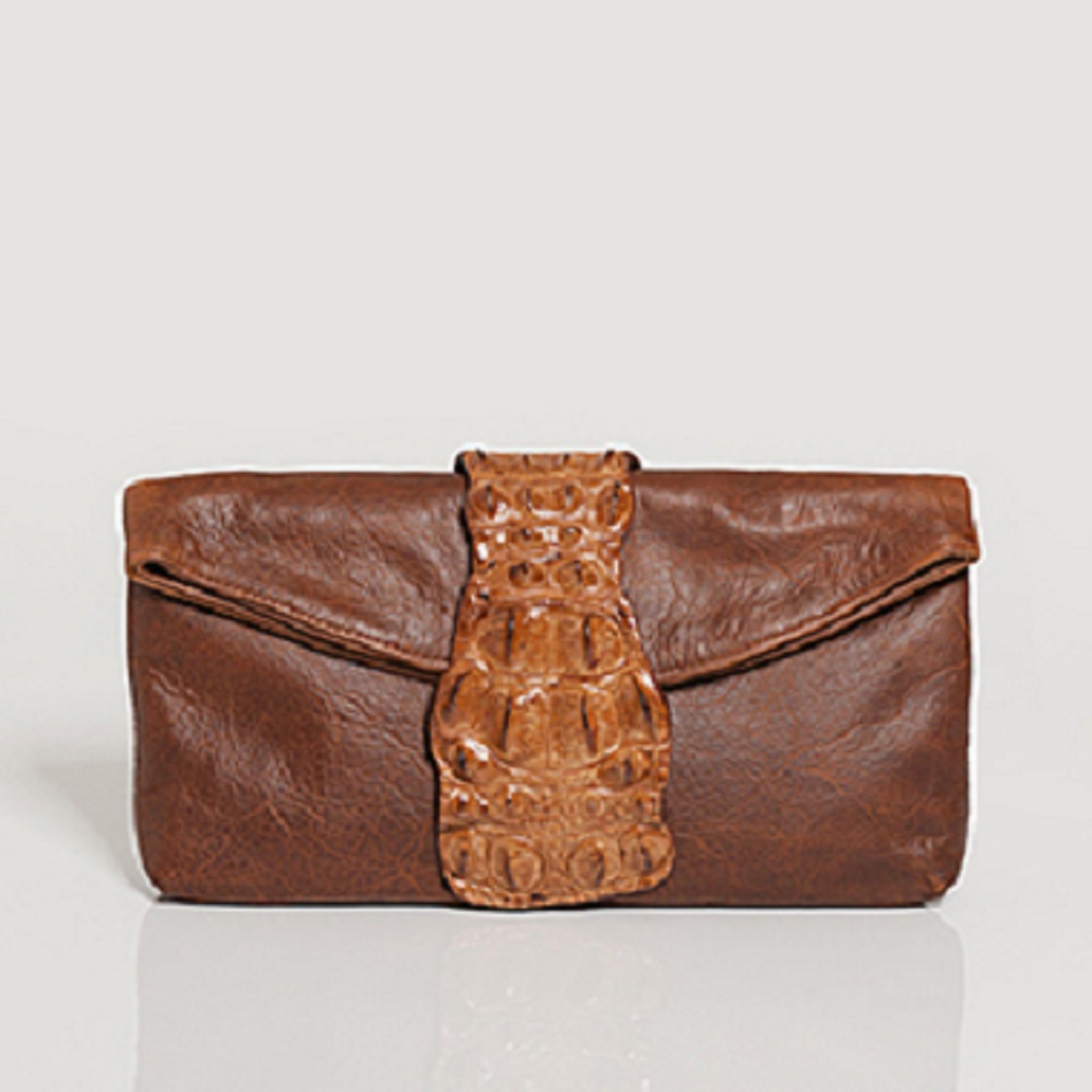 SMALL TAN SANDRA CROCODILE HANDBAG