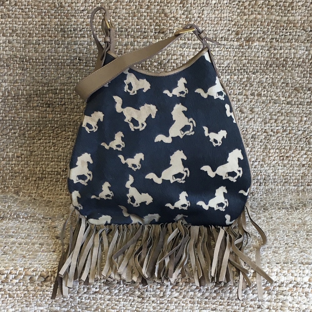 GUNMETAL FRINGED HOBO GIDDYUP HANDBAG