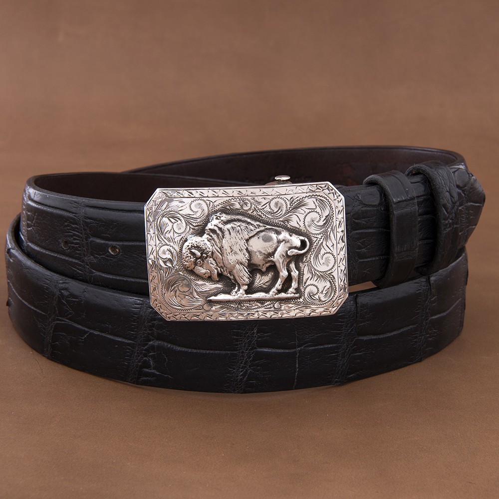 Mesa Bison Western Buckle with Saw Tooth Border
