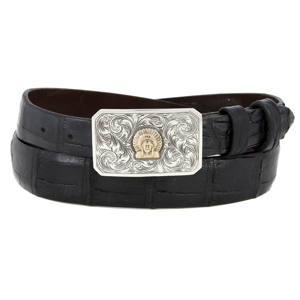 SST ENGRAVED PLAIN BUCKLE W/ 14K CHIEF 