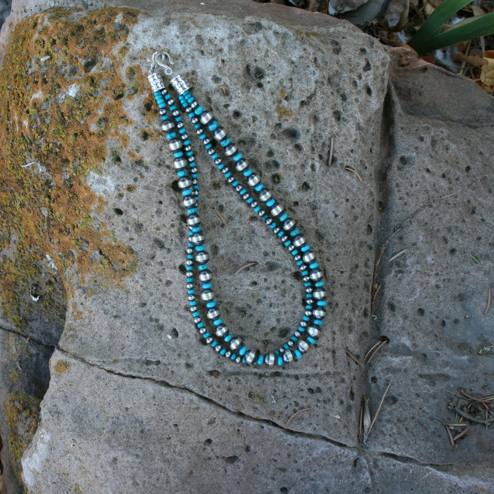Turquoise and Silver 2 Strand Necklace