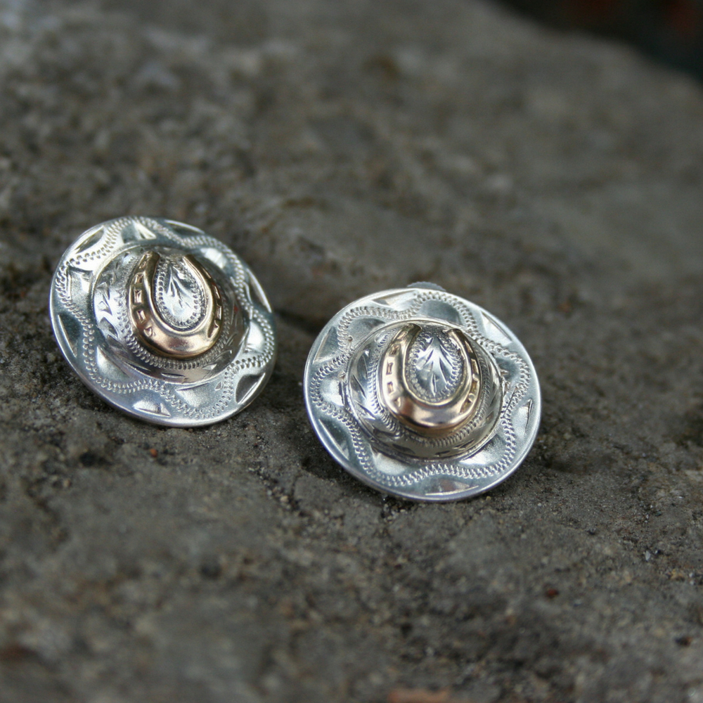 Sunset Trails Sterling Silver and Gold Horseshoe Stud Earrin