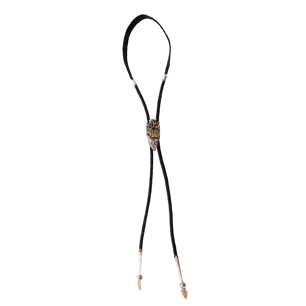 JJ Arrowhead Black Braided Bolo w/ 14K Elk
