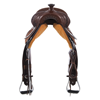 BURNS CHOCOLATE SO/RO BARREL SADDLE W/ FEATHER FLORAL AND BRAND