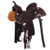 Chocolate RO Barrel Saddle-Semi Square- White Buck Stitch- Standard Binding