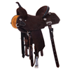 Chocolate RO Feather Turquoise Binding Notched Barrel Saddle
