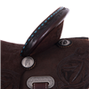 Chocolate RO Feather Turquoise Binding Notched Barrel Saddle