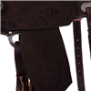 Chocolate RO Feather Turquoise Binding Notched Barrel Saddle