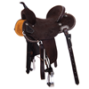 Chocolate RO White Bucksitch and Feather Round Barrel Saddle