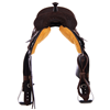 Chocolate RO White Bucksitch and Feather Round Barrel Saddle