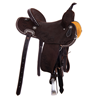 Chocolate RO White Bucksitch and Feather Round Barrel Saddle