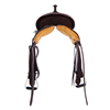 Chocolate RO White Bucksitch and Feather Round Barrel Saddle