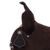 Chocolate RO White Bucksitch and Feather Round Barrel Saddle