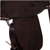 Chocolate RO White Bucksitch and Feather Round Barrel Saddle