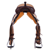 Burns Russet SO/RO Barrel Saddle - Round - Trophy Saddle Tooled - Mocha Bison Inlay