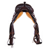 Burns Chocolate SO/RO Barrel Saddle - Round - Full Celtic Border w/ Sponsorships 