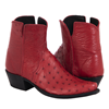 Ladies Red Full Quill Ostrich Short Boots