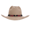 Black and Matte Red Hatband w/Grey Staff 4 Feathers 3 Bronze Buttons