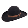 CUSTOM BLACK HAT OPEN CROWN 4.25" BRIM FULL CURL DISTRESSED ROUGHOUT BAND
