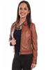 Ladies Cognac Lamb Front Zip Leather Jacket