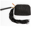 BLACK CROC EMBOSSED TASSEL POUCH