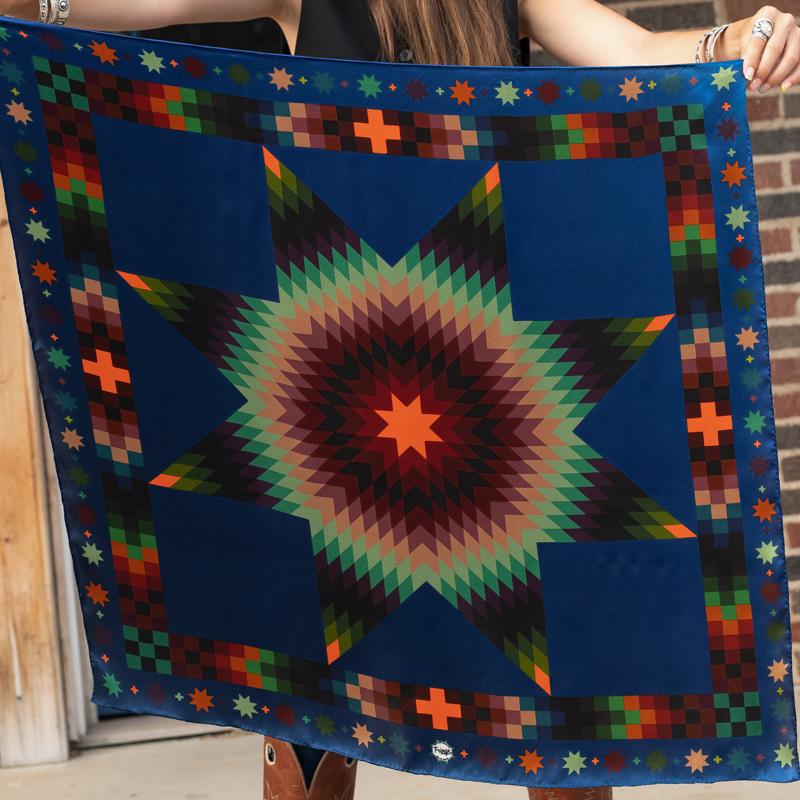 DISCONTINUED Midnight Star Quilt Long Tall 100% 12 MM Satin Silk Scarf