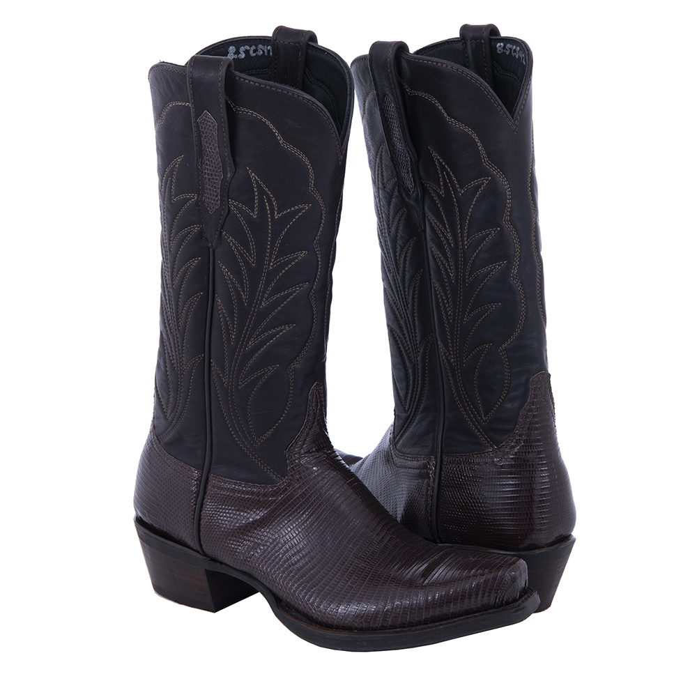 Ladies Chocolate Lizard Winn Stitch Cowboy Boots with Mini V