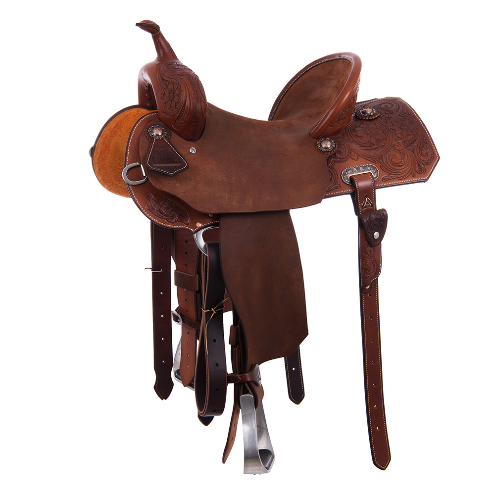 Chestnut 1/2 Breed Sunburst Floral Notched Barrel Saddle