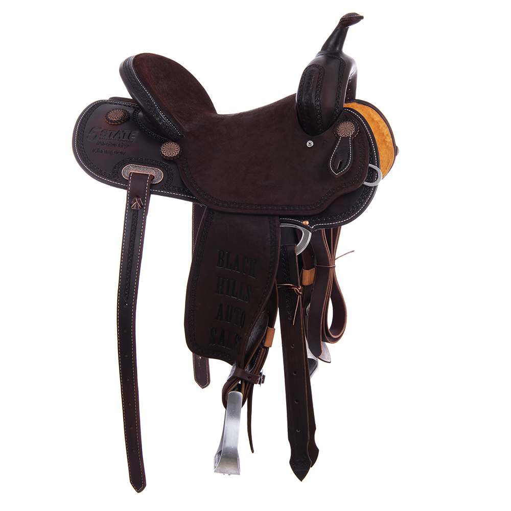Burns Chocolate SO/RO Barrel Saddle - Round - Full Celtic Border w/ Sponsorships 