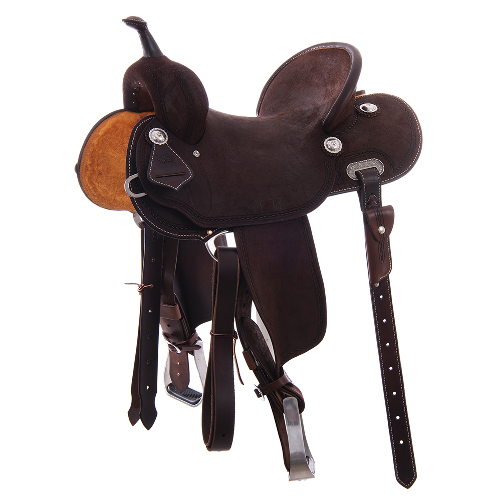 Burns Chocolate RO Barrel Saddle - Round - Full Simple Rope - Standard Binding 