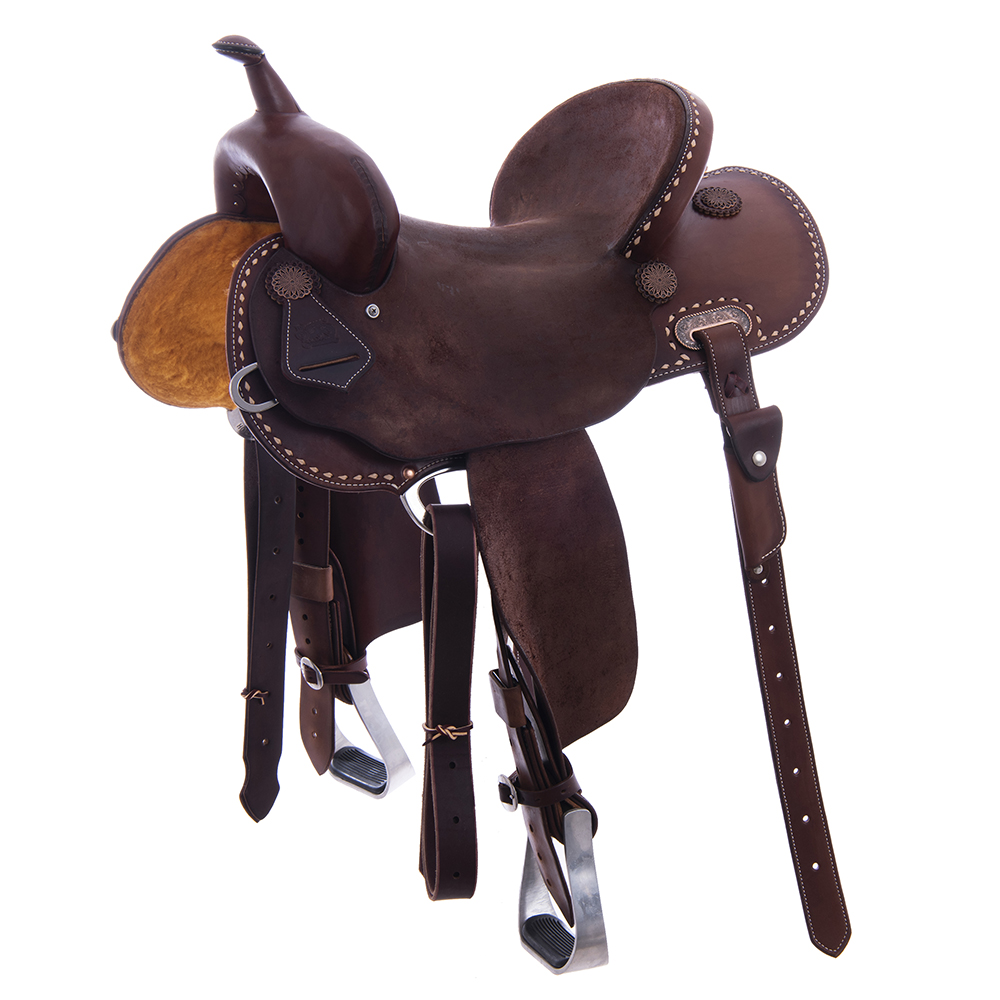 Chocolate 1/2 Breed Natural Buckstitch Round Barrel Saddle