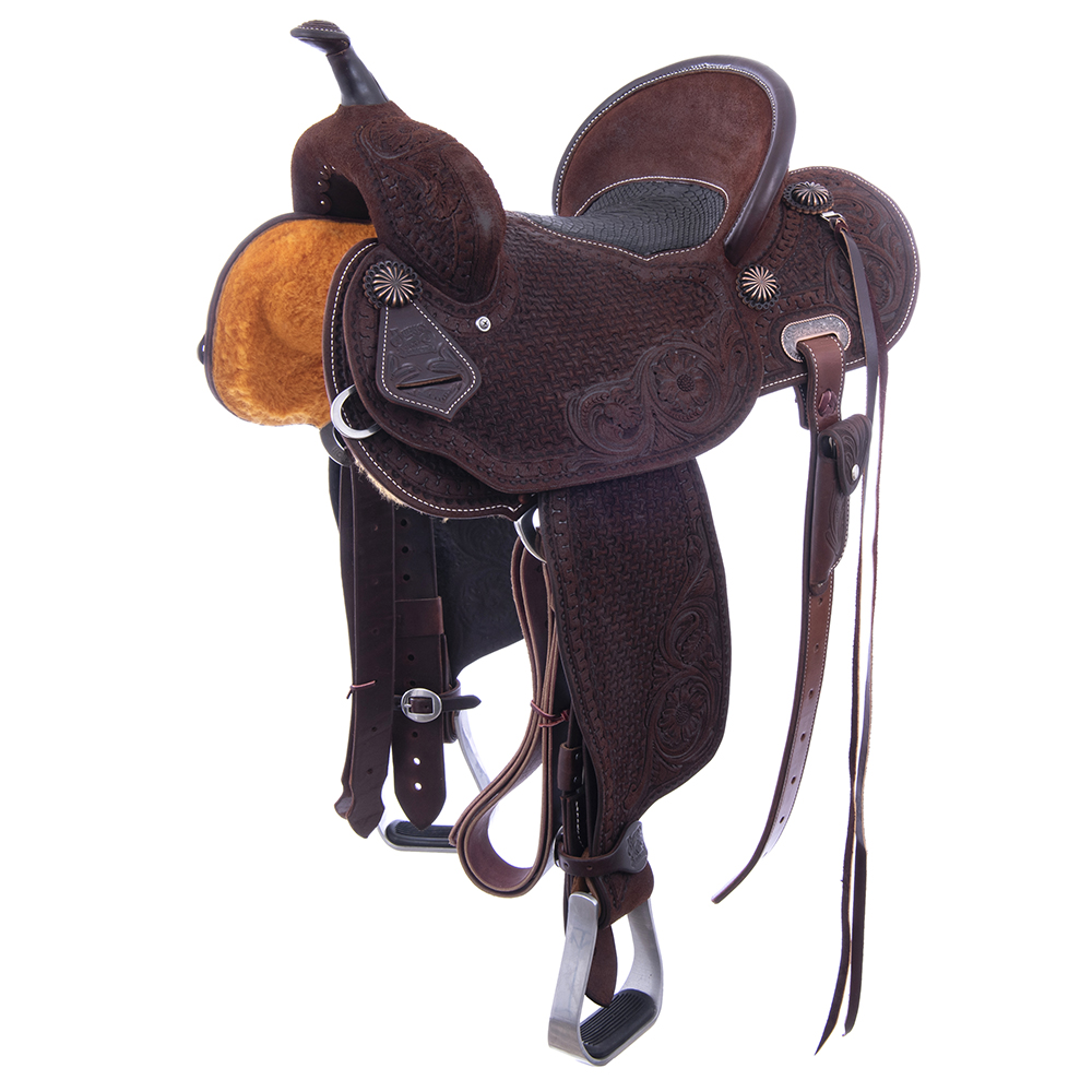 Chocolate Roughout Black Python Axe Floral Round Barrel Sadd