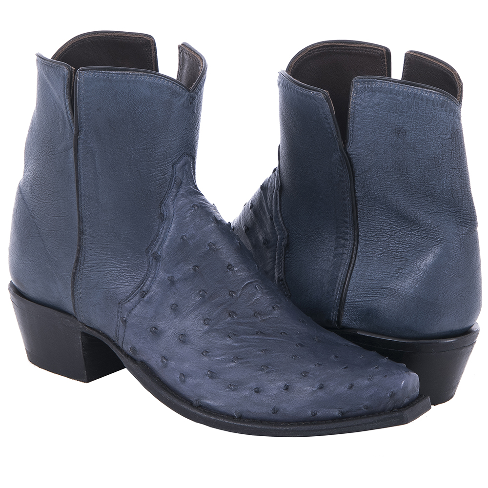 Ladies Indigo Full Quill Ostrich Short Boots