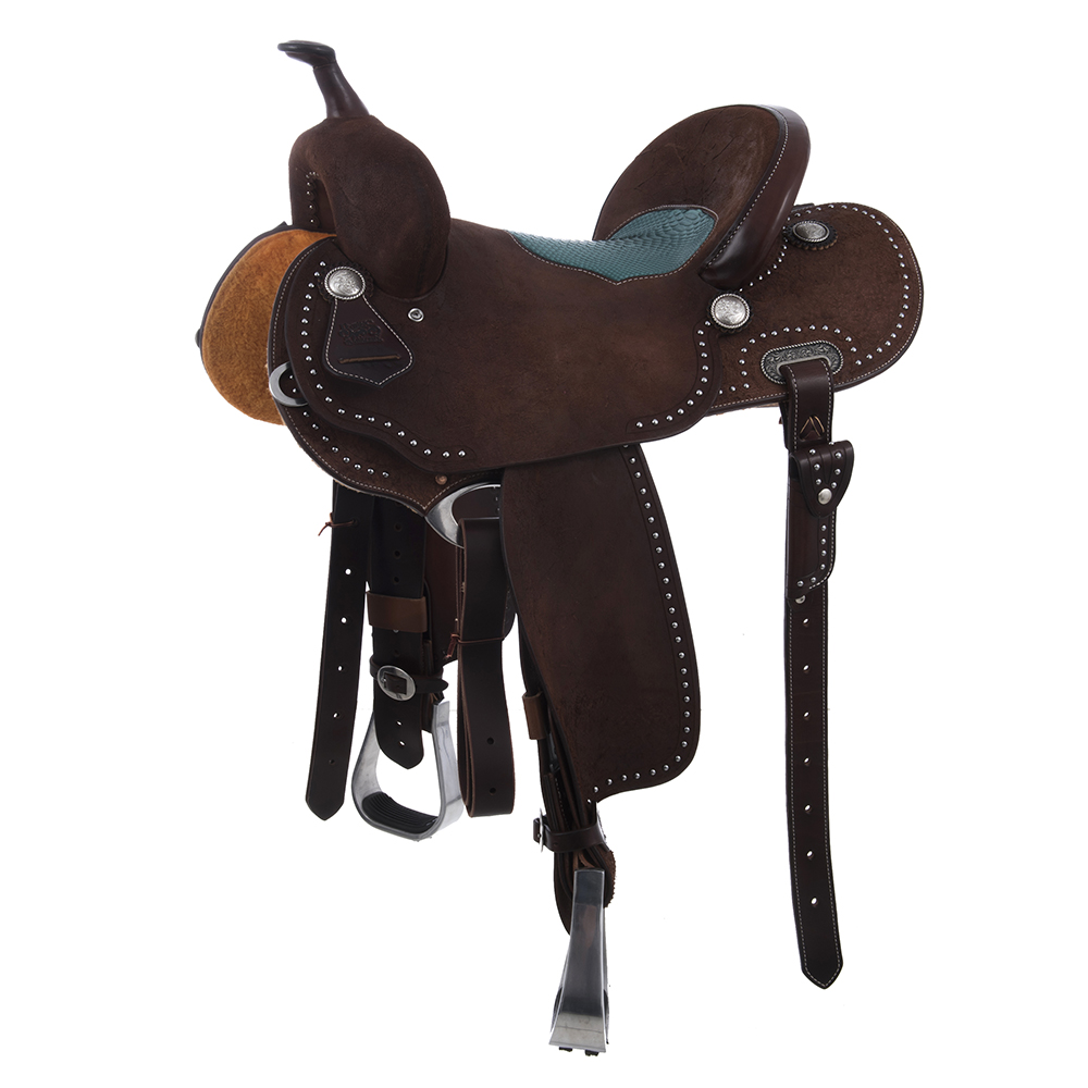 Chocolate RO Turquoise Python Spotted Border Barrel Saddle 