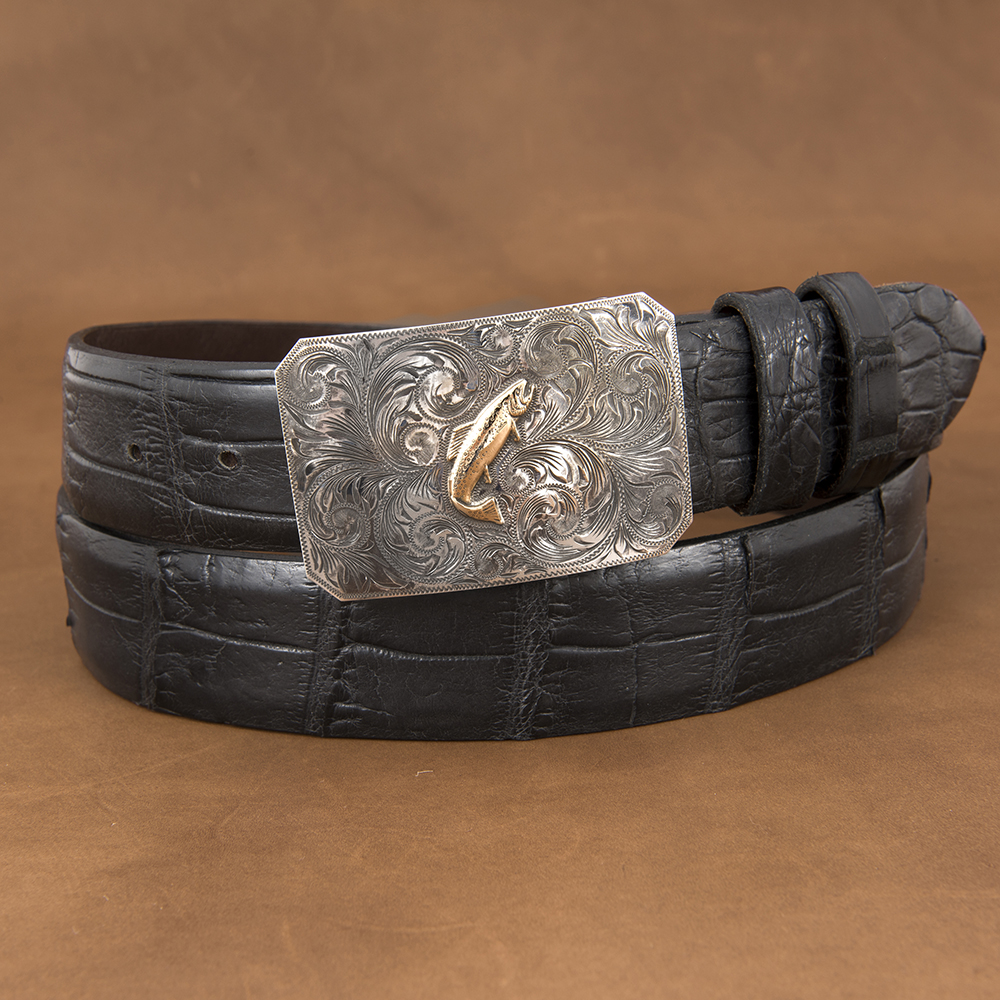 SUNSET TRAILS ENGRAVED MESA BUCKLE W/ 14K TROUT