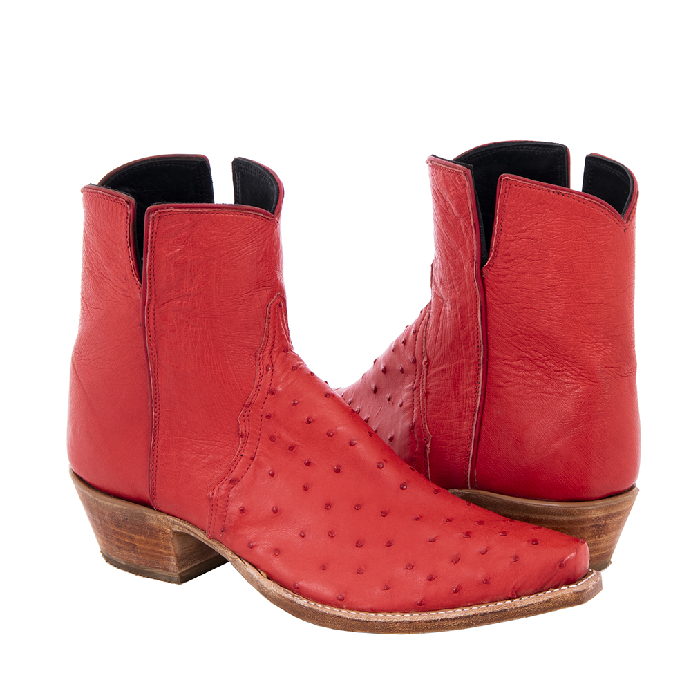 Ladies Red Full Quill Ostrich Short Boots