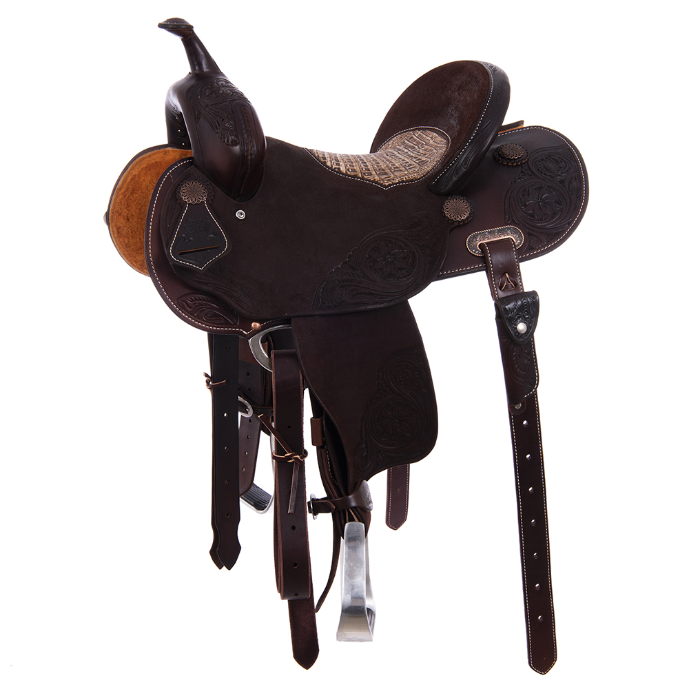 Chocolate 1/2 Breed Sunflower Caiman Round Barrel Saddle