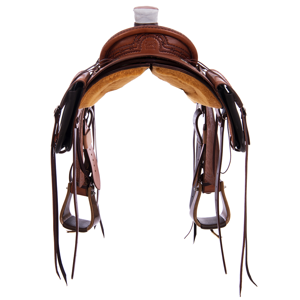 Burns Chestnut SO Wade Saddle - Kidney Bean - Fancy Barbwire Border 