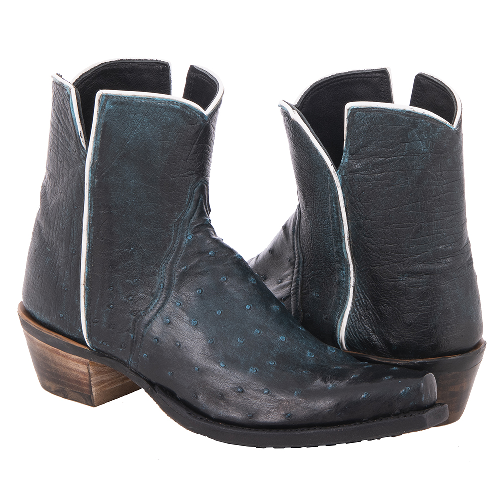 Ladies Crystal Blue Overwash Ostrich Short Boot Mini Vibram