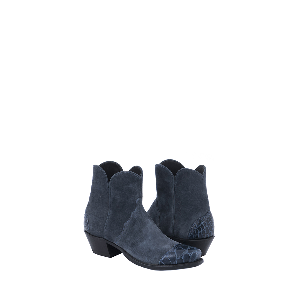 Ladies Navy Boar Suede and Alligator Short Boot