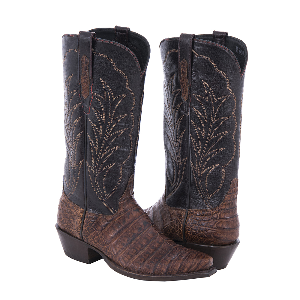 Ladies 13" Cigar Caiman Belly and Black Cherry Cowboy Boot