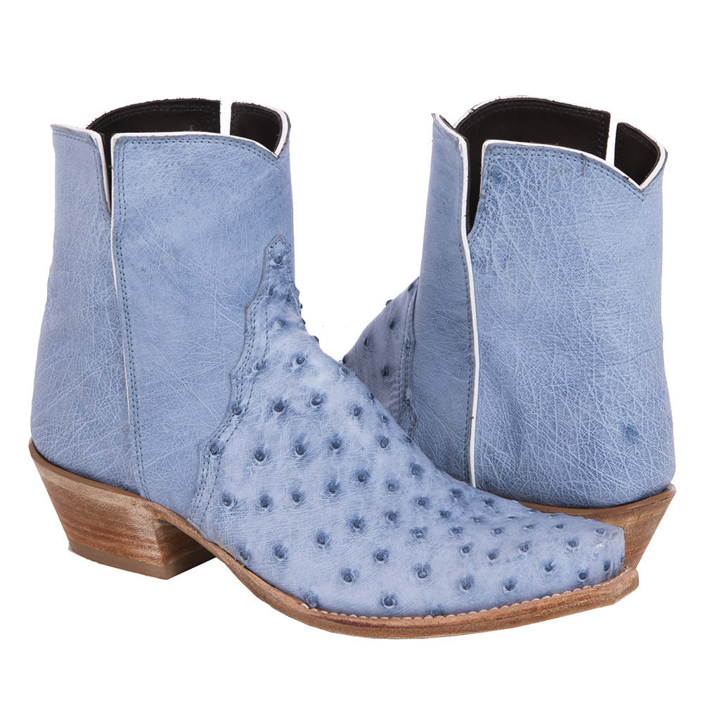 Ladies Denim Blue Full Quill Ostrich Short Boots