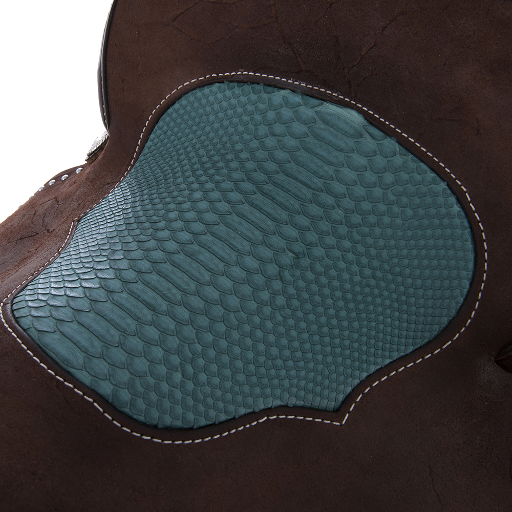 Chocolate RO Turquoise Python Spotted Border Barrel Saddle 