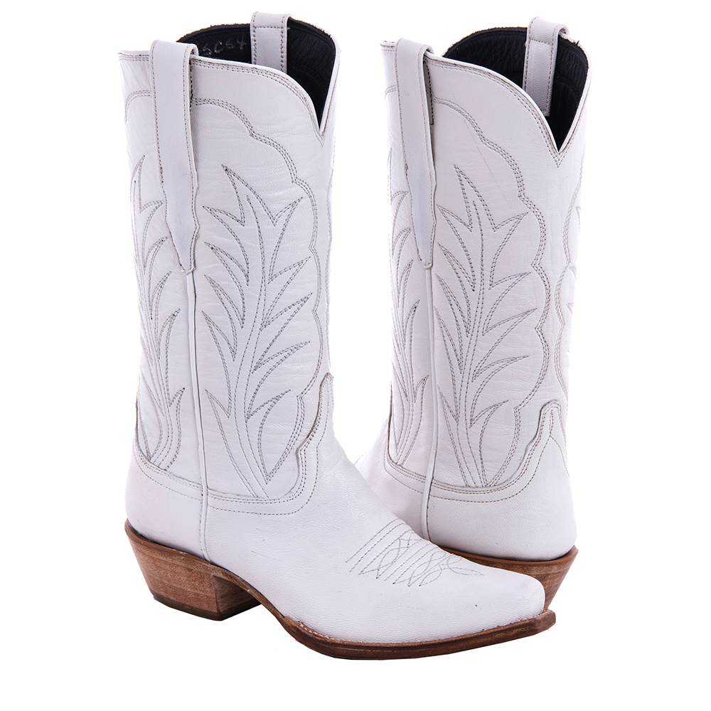 Ladies 12" White Goat Winn Stitch Cowboy Boot